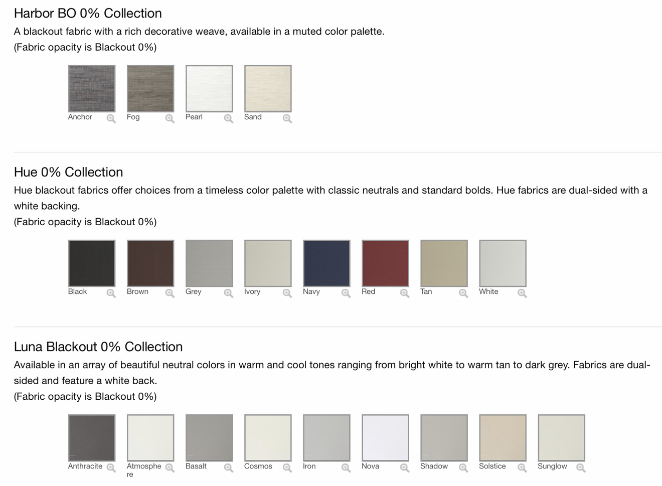 Just some of the colors and styles available for Serena Shades