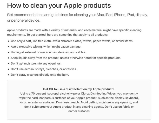 Apple's updated cleaning guidelines apparently okay the use of disinfectants.