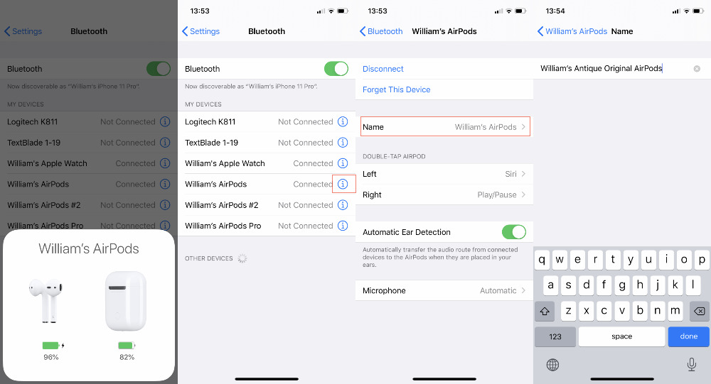 The AirPods have to be connected before you can edit their name