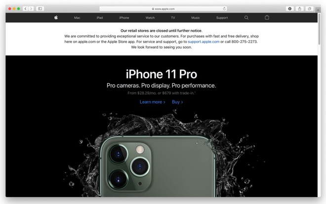 Apple's homepage how it appeared early March 17, 2020