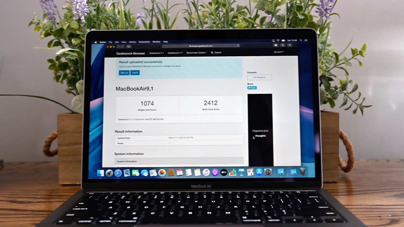 Geekbench 5.1 results on the new MacBook Pro