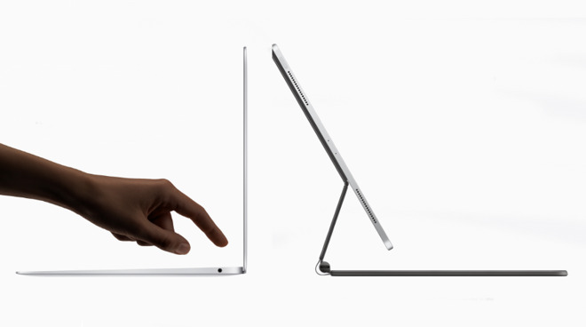 Left: MacBook Air. Right: iPad Pro with Magic Keyboard