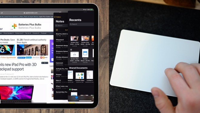 Using the Magic Trackpad 2 to navigate Slide Over apps in iPadOS 13.4