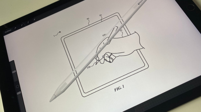 AppleInsider mockup of one possibility for Apple Pencil having a screen showing what the stylus blocks.