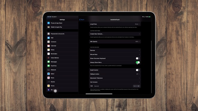 AssistiveTouch settings on iPadOS