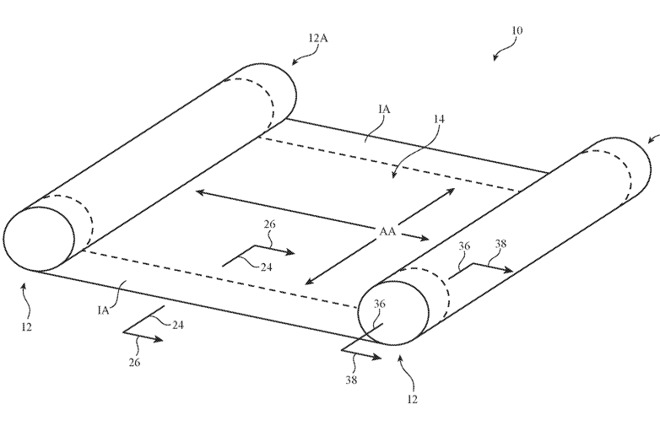 Detail from the patent showing one possible configuration of a rollable screen