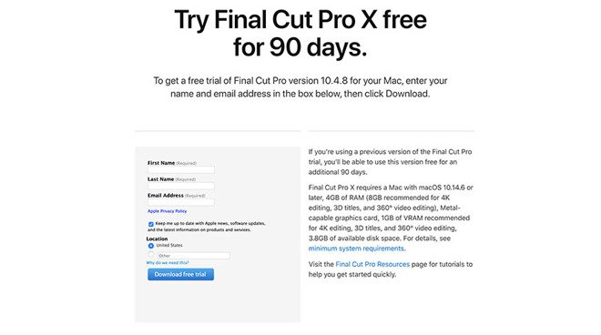 photo of Apple offers free 90-day trials of Final Cut Pro X and Logic Pro X image