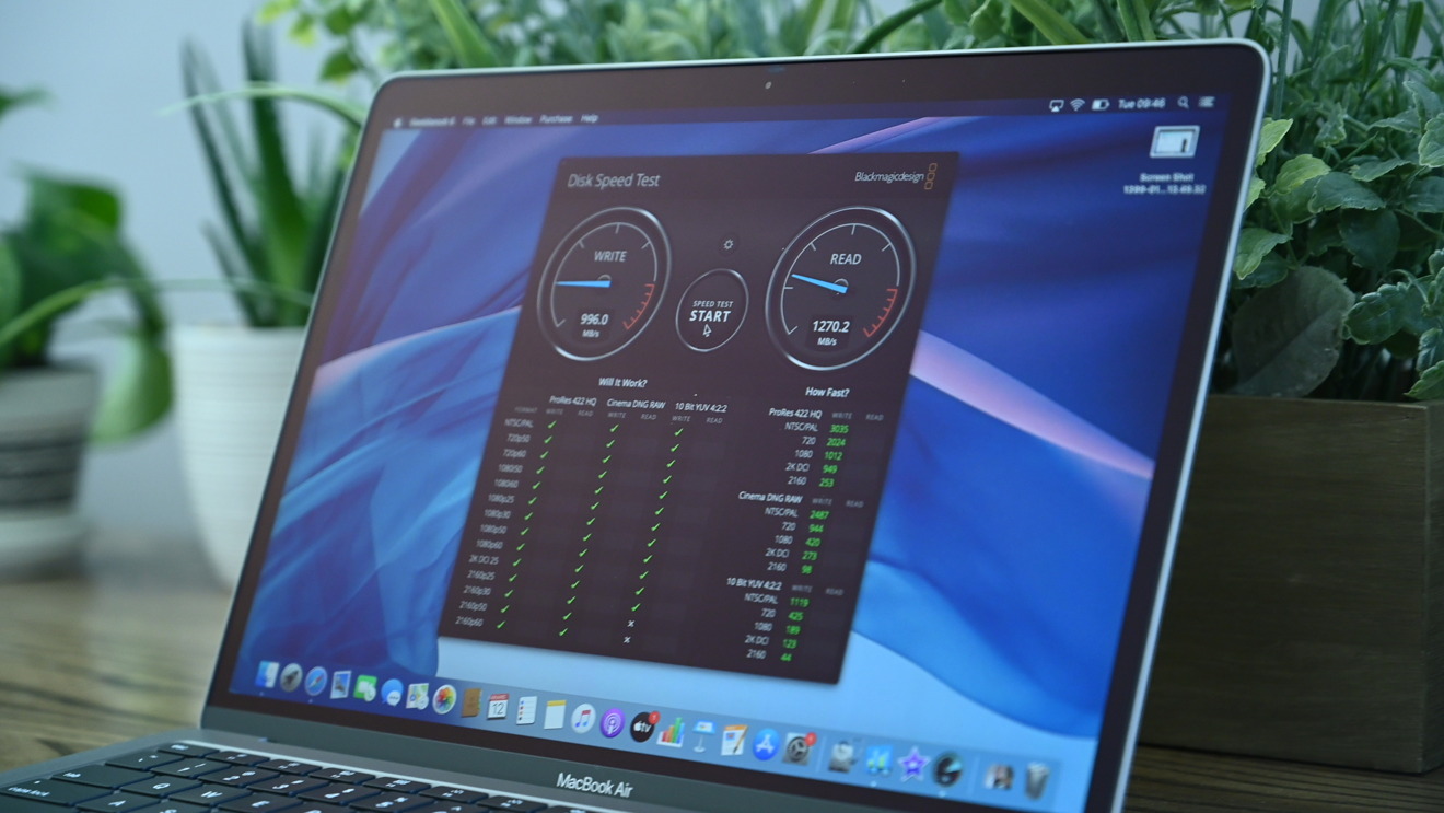 Blackmagic Disk Speed Test results for 2020 MacBook Air