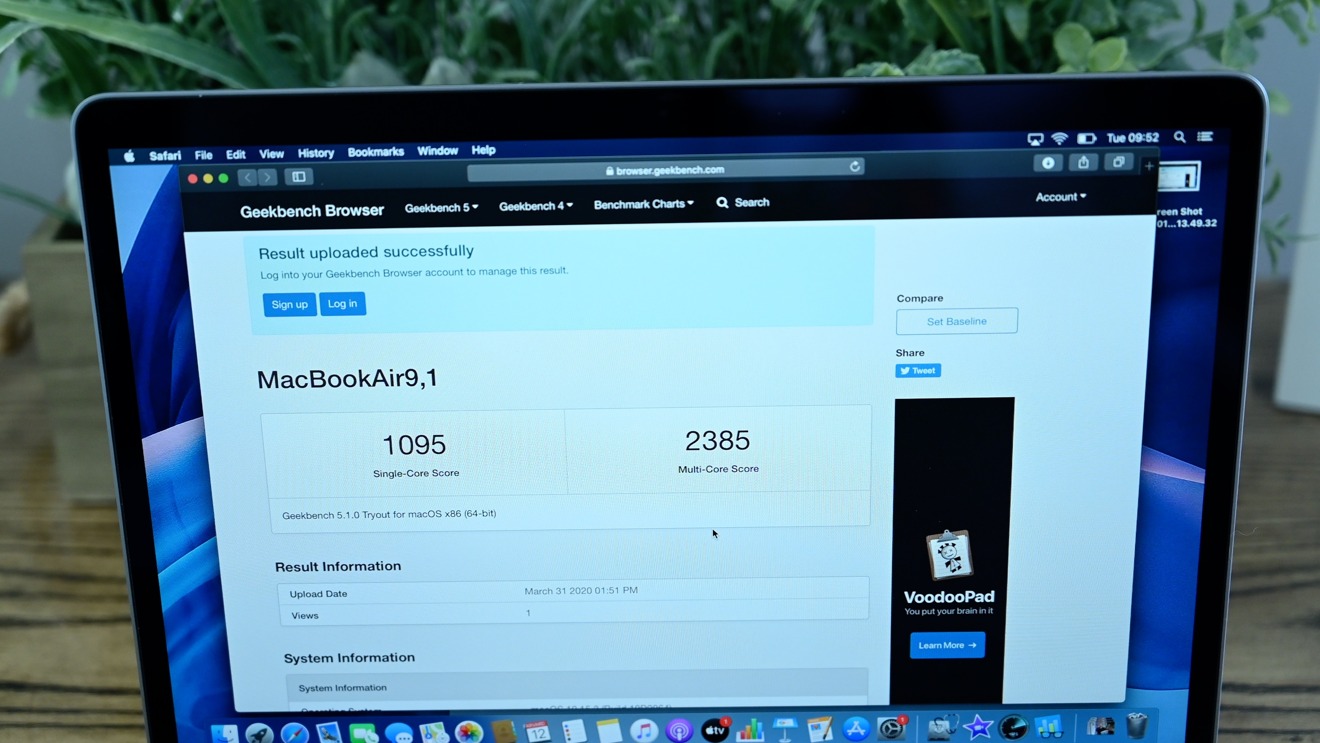 Geekbench 5.1 benchmarks for the 2020 MacBook Air