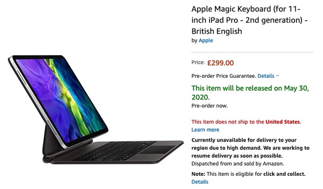 photo of Apple's Magic Keyboard for iPad Pro ships on May 30, according to Amazon image