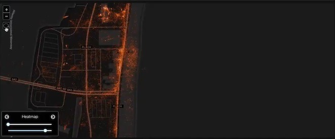 A heatmap of smartphones held by Florida beachgoers in March, collected from mobile ad firm X-Mode. Credit: Tectonix