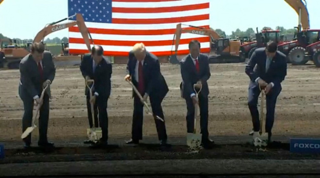 President Trump (center) breaks ground on the Foxconn factory in June 2018
