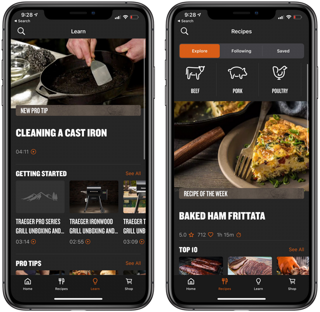 Get recipes and tips in the Traeger app