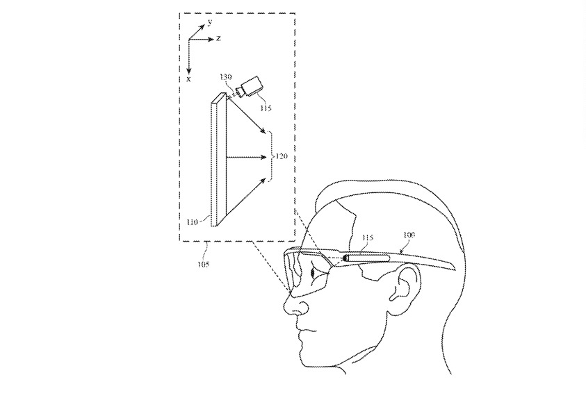 Detail from the patent showing how an optical element can be reflected into the wearer's eyes