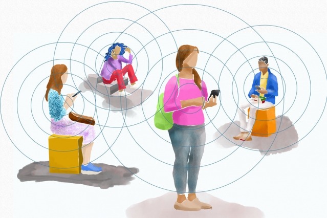 An illustration of Bluetooth contact tracing. Credit: MIT