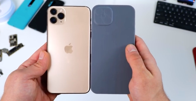 The current iPhone 11 Pro Max (left) next to a 3D-printed mockup of the 2020 version