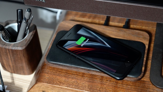 The new iPhone SE on the Nomad wireless charging Base Station