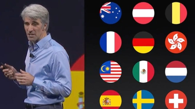 Craig Federighi in 2017, introducing improved Siri voices coming to all languages, including German