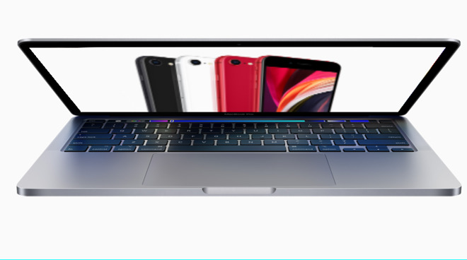 Apple's iPhone SE shown on a 2020 13-inch MacBook Pro