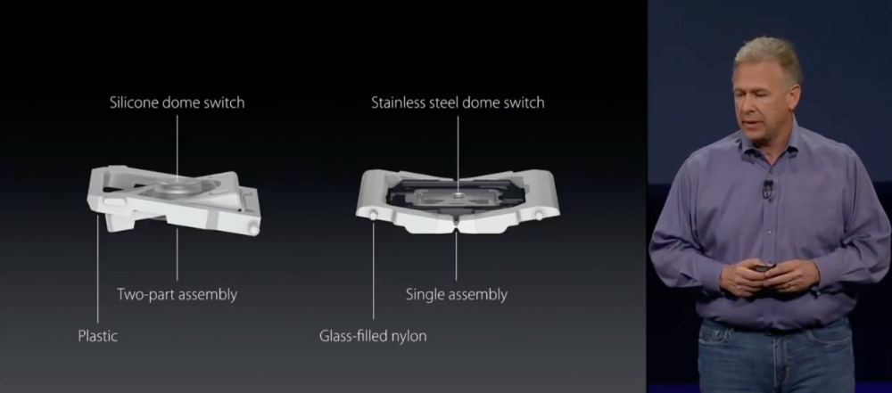 Phil Schiller explaining the difference between the old scissor system and the new butterfly one in 2015