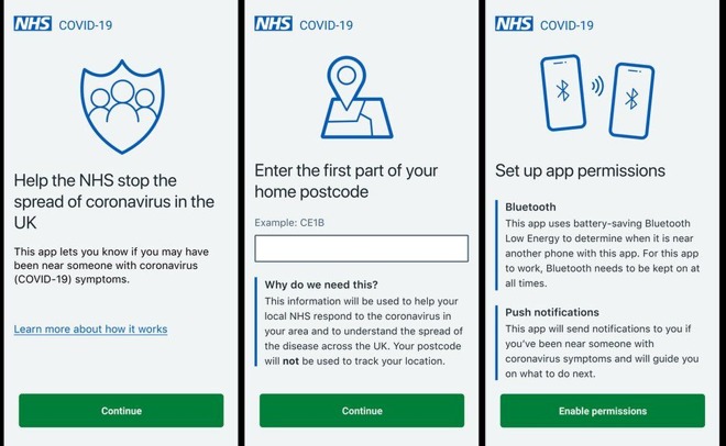 The NHS COVID-19 app, which includes mechanisms for contact tracing. Credit: BBC