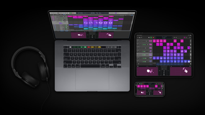 Logic Pro X on the MacBook Pro, with the Logic Remote app