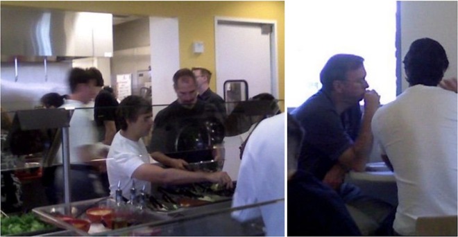 Steve Jobs having lunch with Google cofounder Larry Page and then-CEO Eric Schmidt. Credit: Jason Shellan