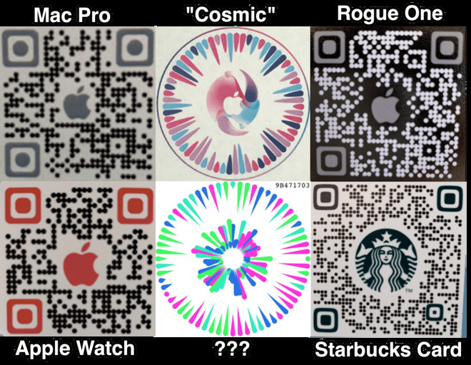 New circular Apple QR codes, as well as more traditional QR codes, for use in the Gobi app. Credit: Josh Constine
