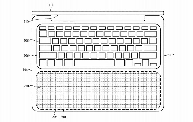 The entire sub-keyboard section of the lower housing for a MacBook Pro could become a giant light-up trackpad