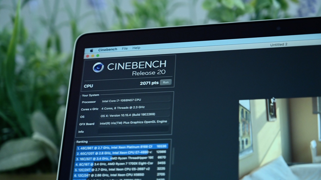 2020 MacBook Pro 13 inç üst düzey için Cinebench R20 sonuçları