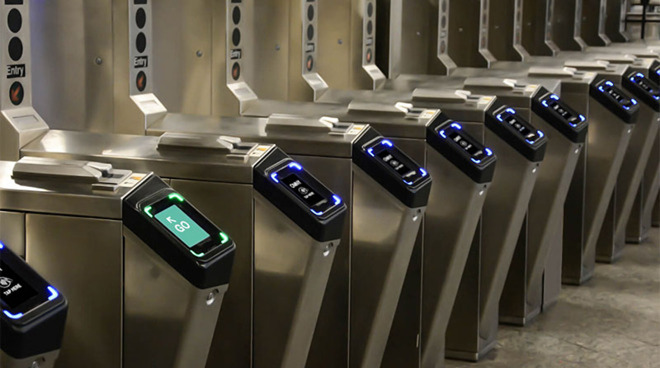 OMNY terminals as seen in a NYC subway station