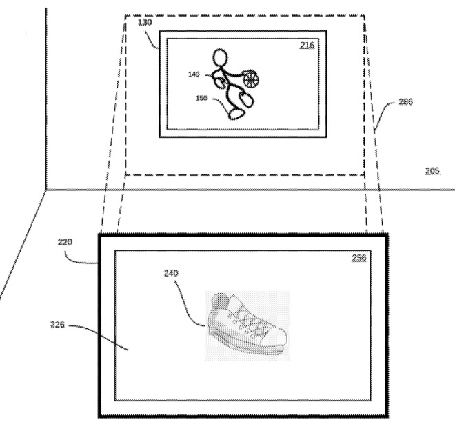Detail from the patent showing how one element of video can be examined in a second screen