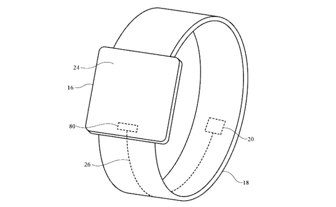 An example of locating a piezoelectric section to part of an Apple Watch band on the inside of the wrist.