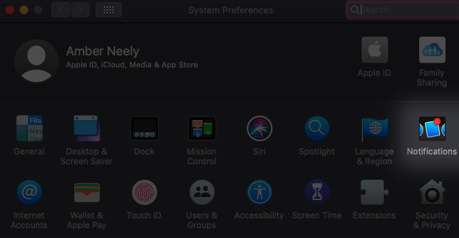 The location of Notifications within System Preferences