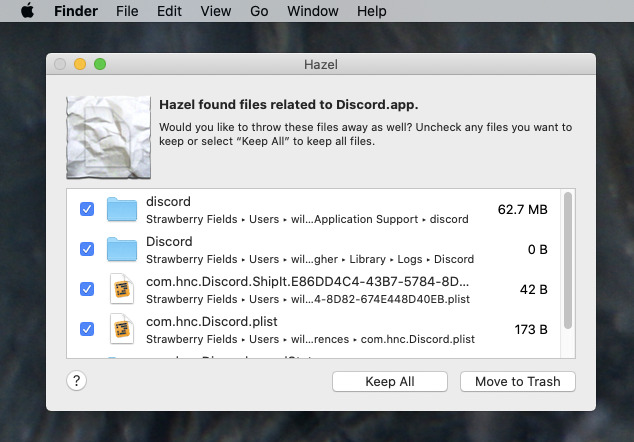 When you delete an app, Hazel automatically shows you what other related files you might want to erase