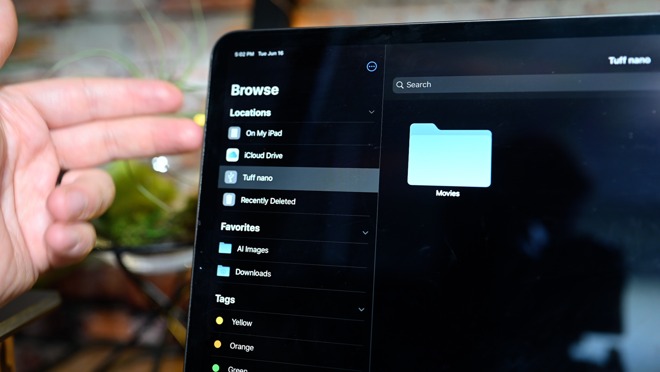 An external drive showing in the Files app