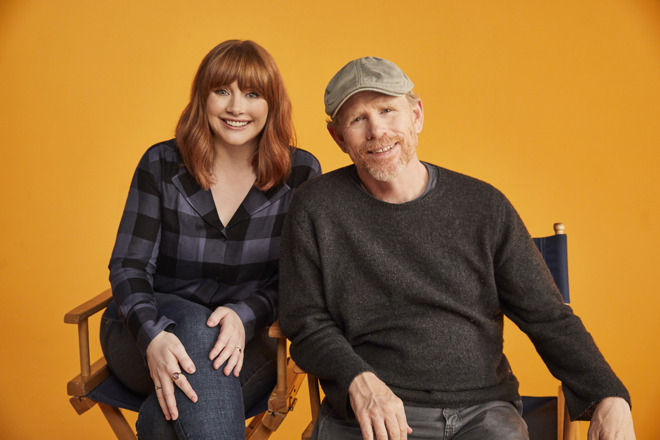 Director Bryce Dallas Howard and producer Ron Howard on the set of