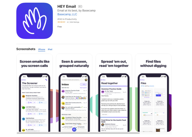 Hey Email is in the iOS App Store