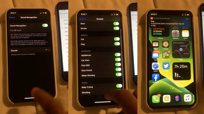Menus and the notification for iOS 14's Sound Recognition feature [via Reddit]