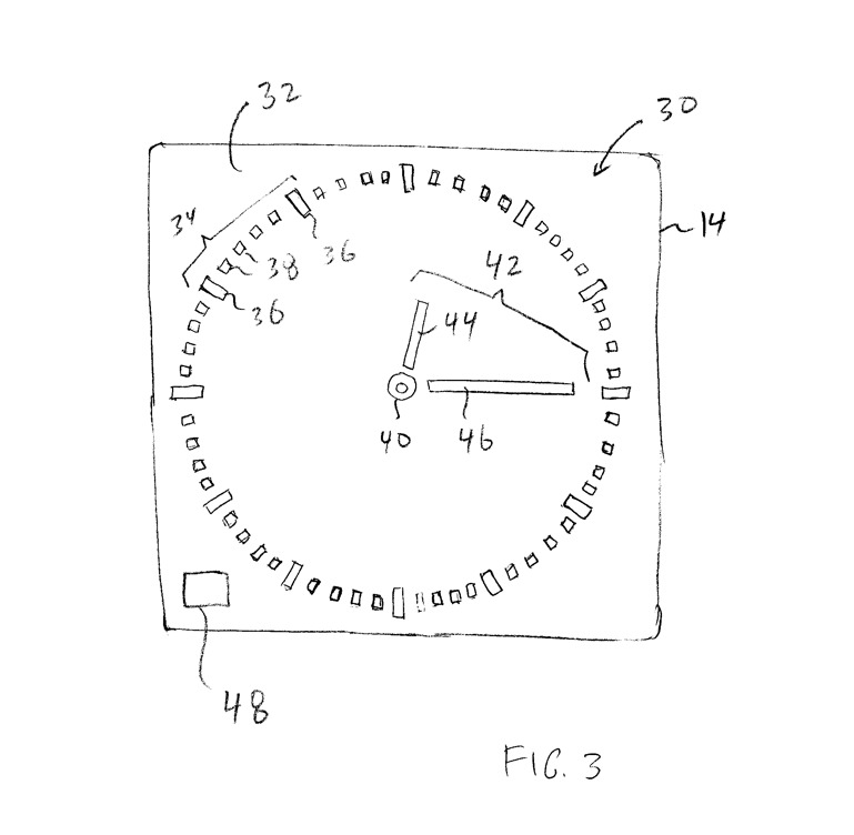 Detail from the patent application. Watch hands are not a burn-in problem, but all the other elements here could be