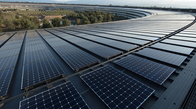 Apple Park's solar panel roof. The company is looking at ways to better use energy-harvesting devices even at much smaller scale