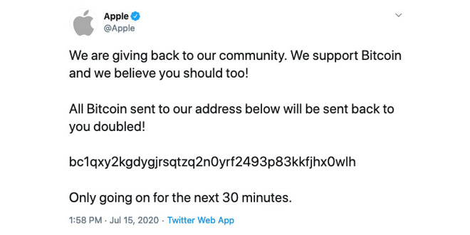 photo of Apple Twitter account hacked in bitcoin scam campaign image