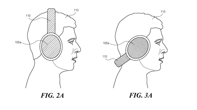 Headphones could be worn conventionally or around the back of the head.
