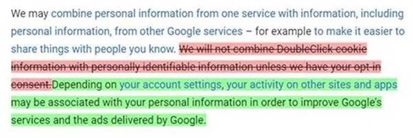 Text changes in Google's Privacy Policy (via ACCC)