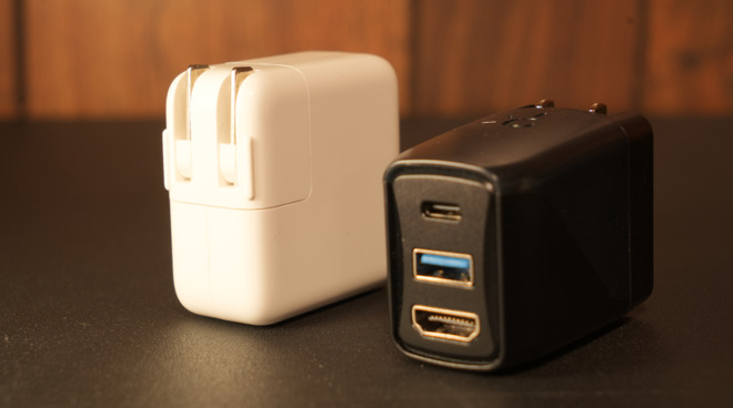 Apple's 30W charger is much larger than the Genki Covert Dock