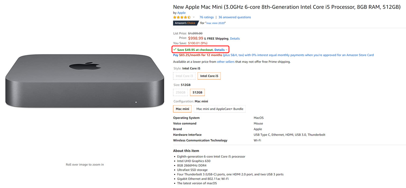 Amazon Mac mini bonus savings