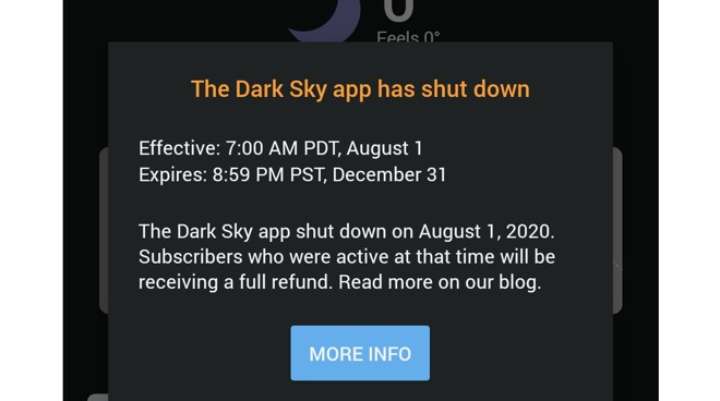 Dark Sky's in-app sunset message for Android users. (via 9to5Google)