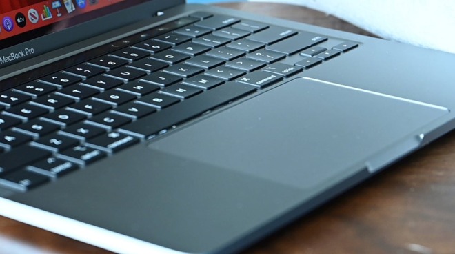 MacBook Pro trackpad and keyboard.