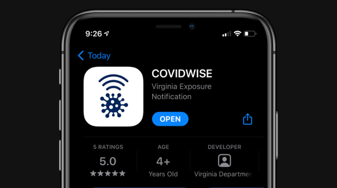 COVIDWISE app by the Virginia Department of Health