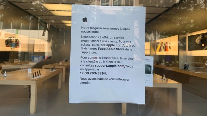 Notice on the front door of Apple Sainte-Catherine. (Source CTV/Daniel J Rowe)